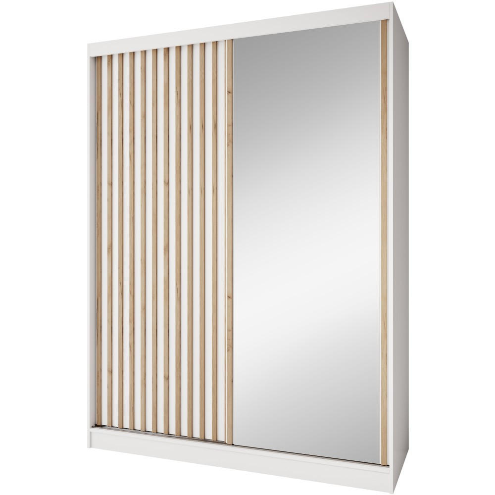 SCHWEBETÜRENSCHRANK Donatello 160/205/60 2-türig weiß mit Spiegel - Weiß, Holzwerkstoff (160/205/60cm) - Beautysofa