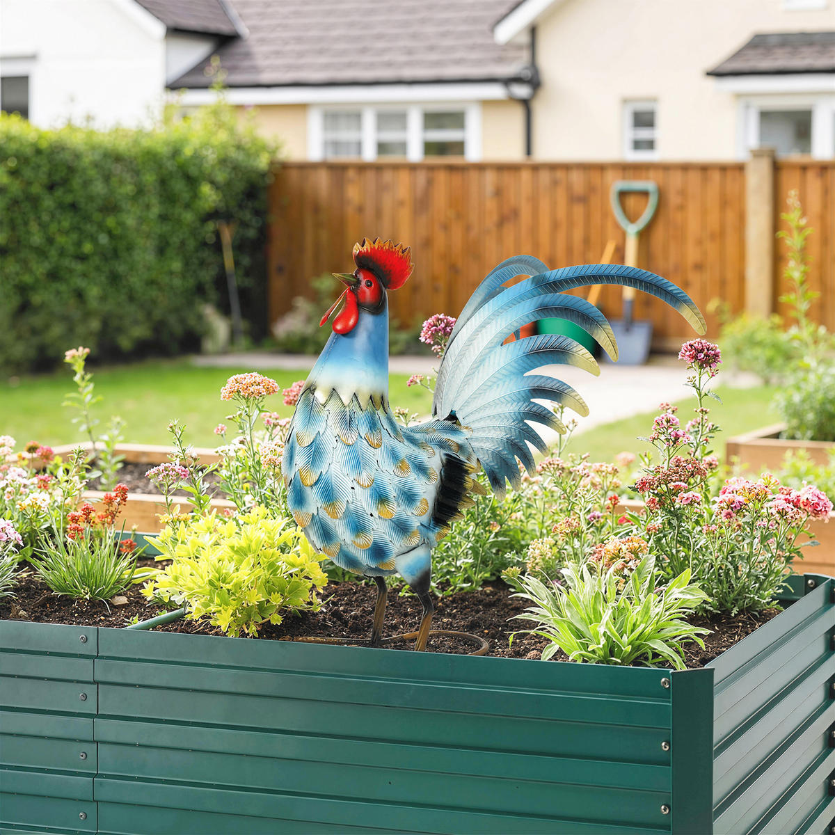 GARTENDEKO-HAHN aus Metall Mehrfarbig - Multicolor, Metall (18/41/44cm) - Outsunny