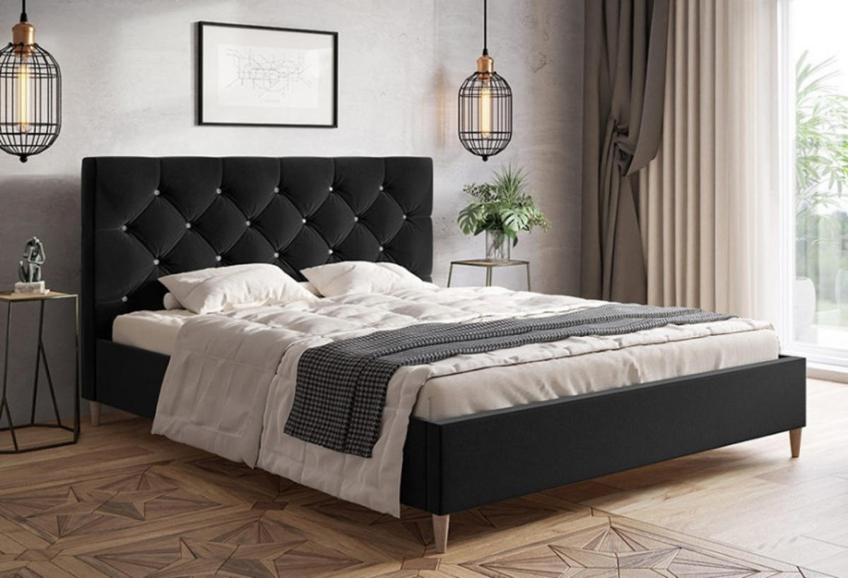BETT Schwarz LUXO 6 Gepolstert Mit Kristallen 160x200 cm - Eichefarben/Schwarz, Textil (160/200cm) - Sepro Meble