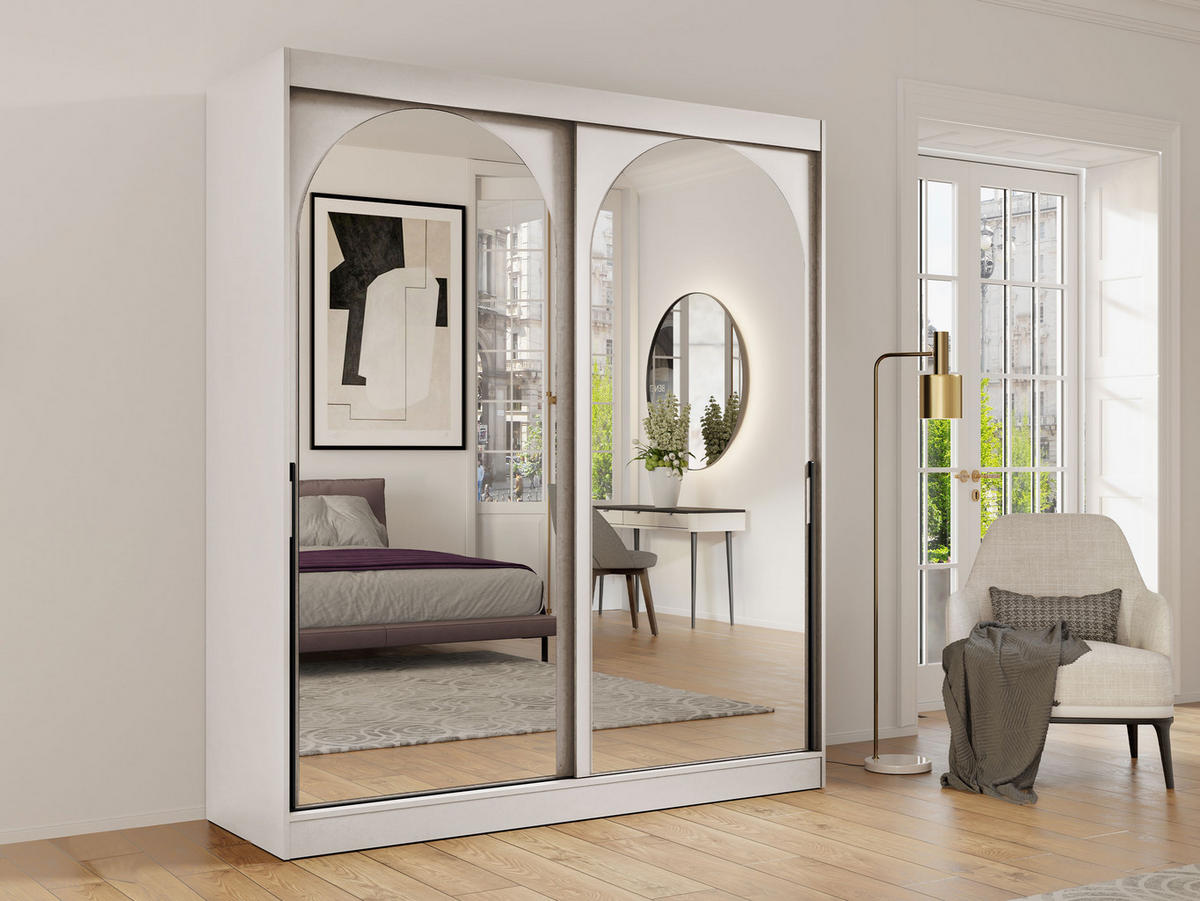 SCHIEBETÜRENSCHRANK Modin 180 - Kaschmir/Schwarz, Holzwerkstoff/Kunststoff (180/216/65cm) - MIRJAN24