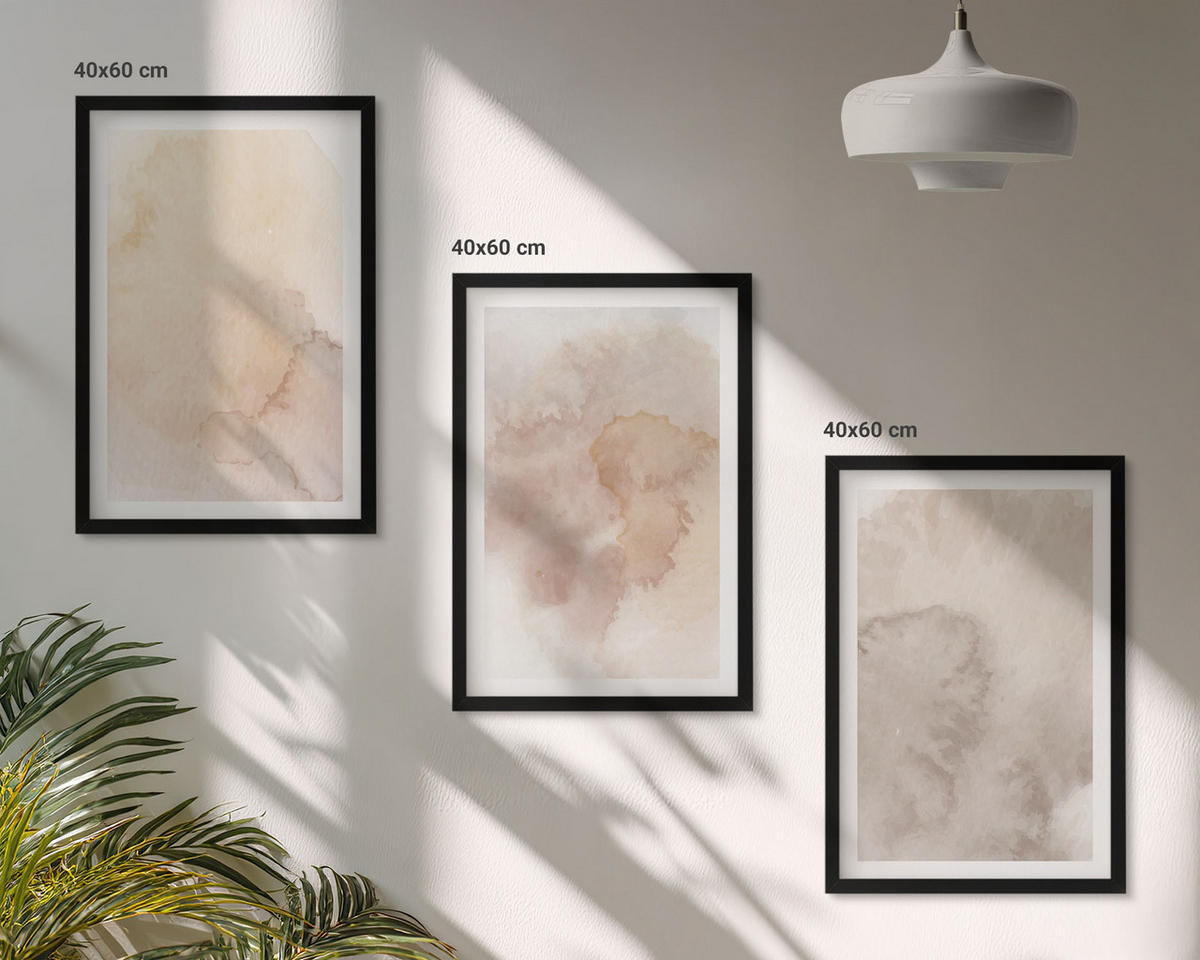 BILDER SET 3er Set - 40x60 cm Schwarzer Rahmen - Warme Aquarell-Pastelltexturen - Schwarz, Kunststoff (40/60cm) - TULUP