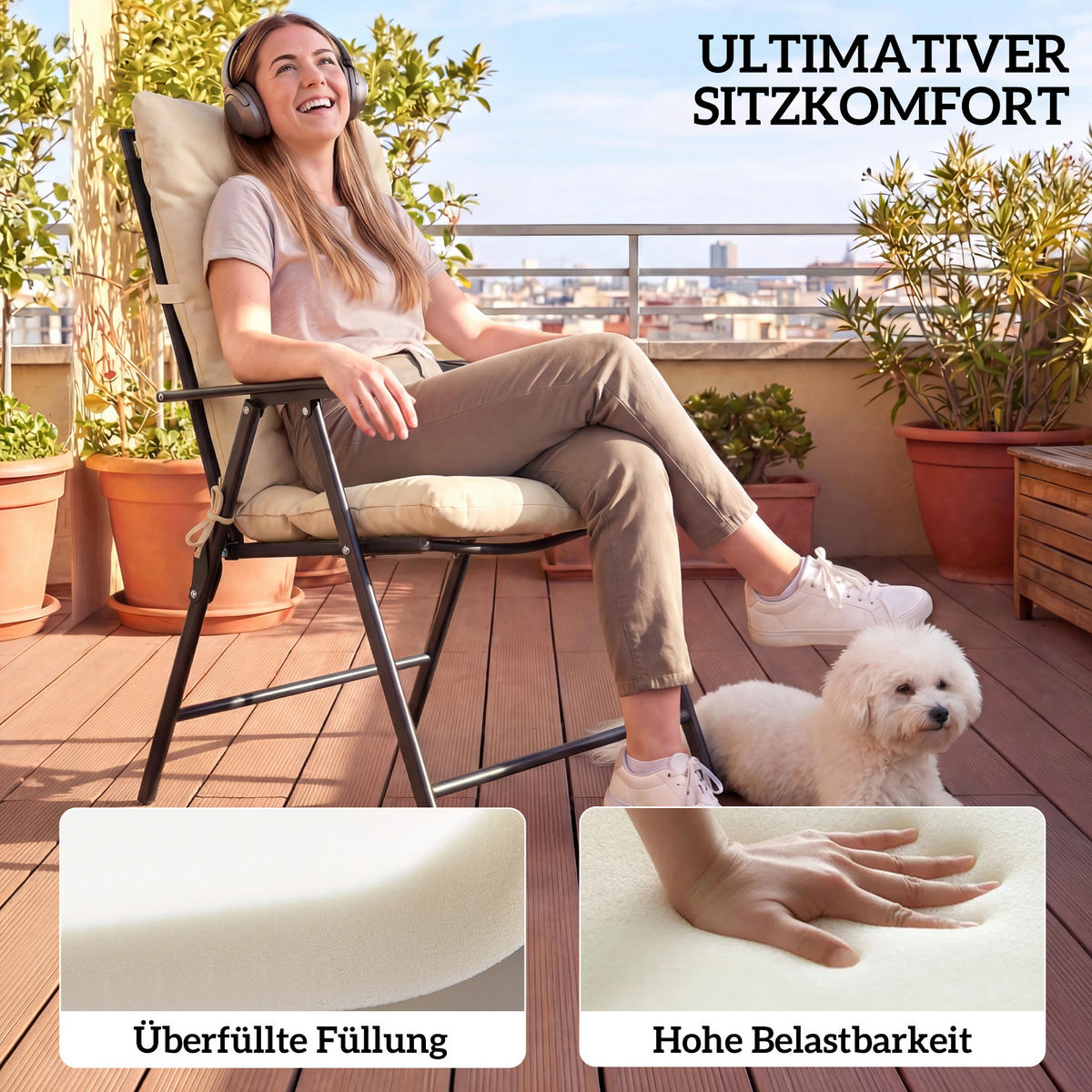 SADA 2 SEDACÍCH POLŠTÁŘŮ Polyester PP-bavlna Béžová - béžová, textil (120/50/8cm) - Outsunny