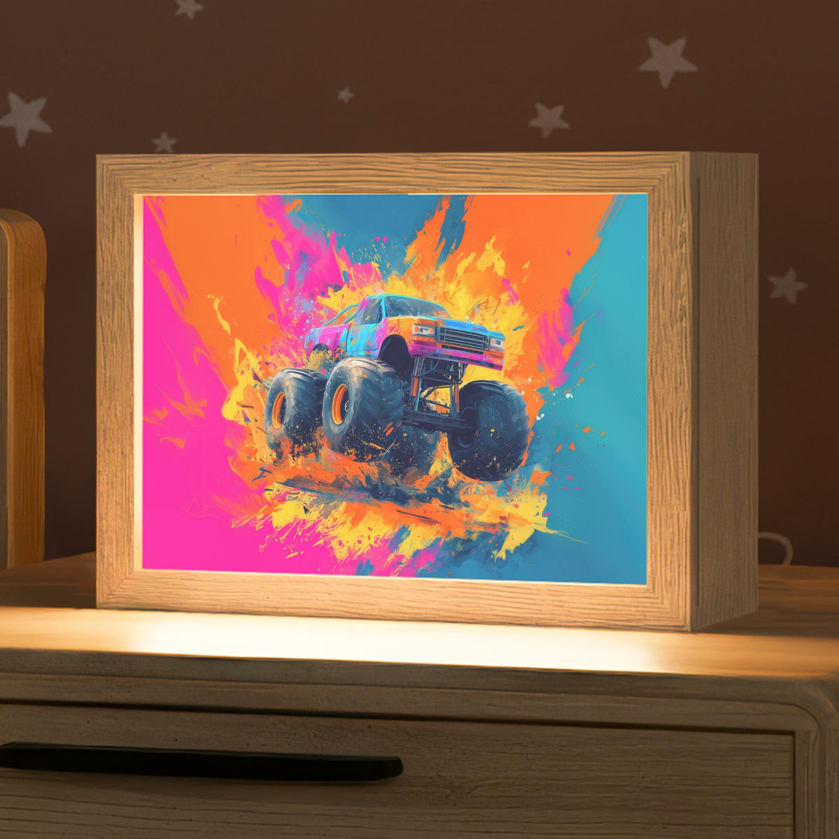 NACHTTISCHLAMPE Monstertruck - Abstrakt - Farbspritzer - Farbenfroh 20x15 cm - Pink, Holzwerkstoff (8/20/15cm)