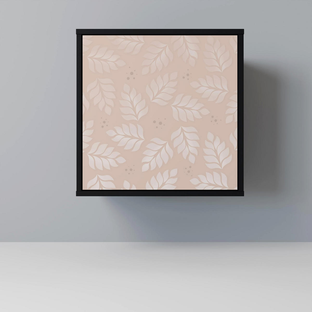 SIDEBOARD LEAVES ON BEIGE, Schwarz, 57,5x42x75,5 cm, Goldfarbene Metallfüße - Goldfarben/Multicolor, Holzwerkstoff/Metall (57.5/75.5/42cm) - SpaceRebels