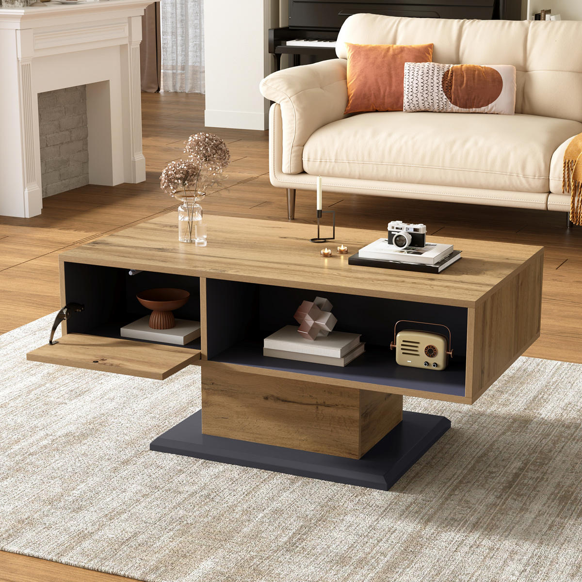 COUCHTISCH 100/50/46,5 cm Grau mit doppelseitigem Stauraum und elegantem Design - Grau, Holzwerkstoff (100/50/46.5cm) - OKWISH