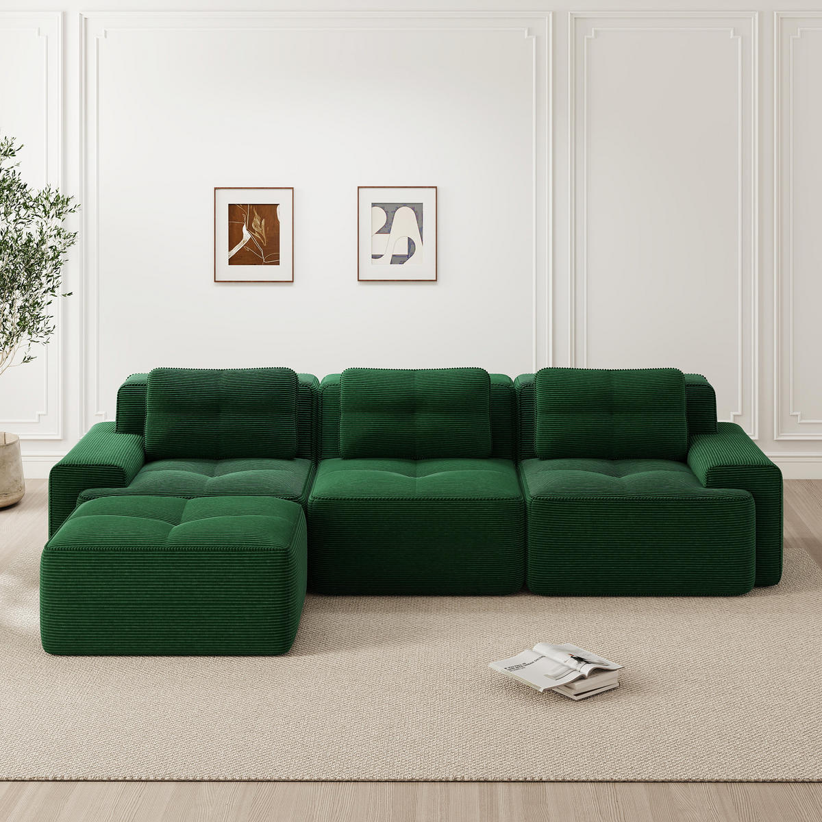 3-SITZER ECKSOFA Cord Grün Ohne Montage - Grün, Textil (293/177cm) - WISHDOR
