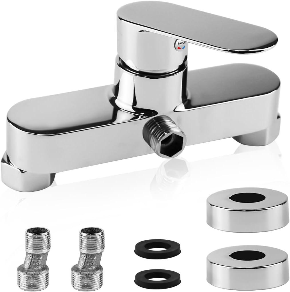 WANNENARMATUR zur Wandmontage, G1/2 Gewindeanschluss für flexiblen Schlauch - Silberfarben, Metall (11/6/15cm) - BELZ