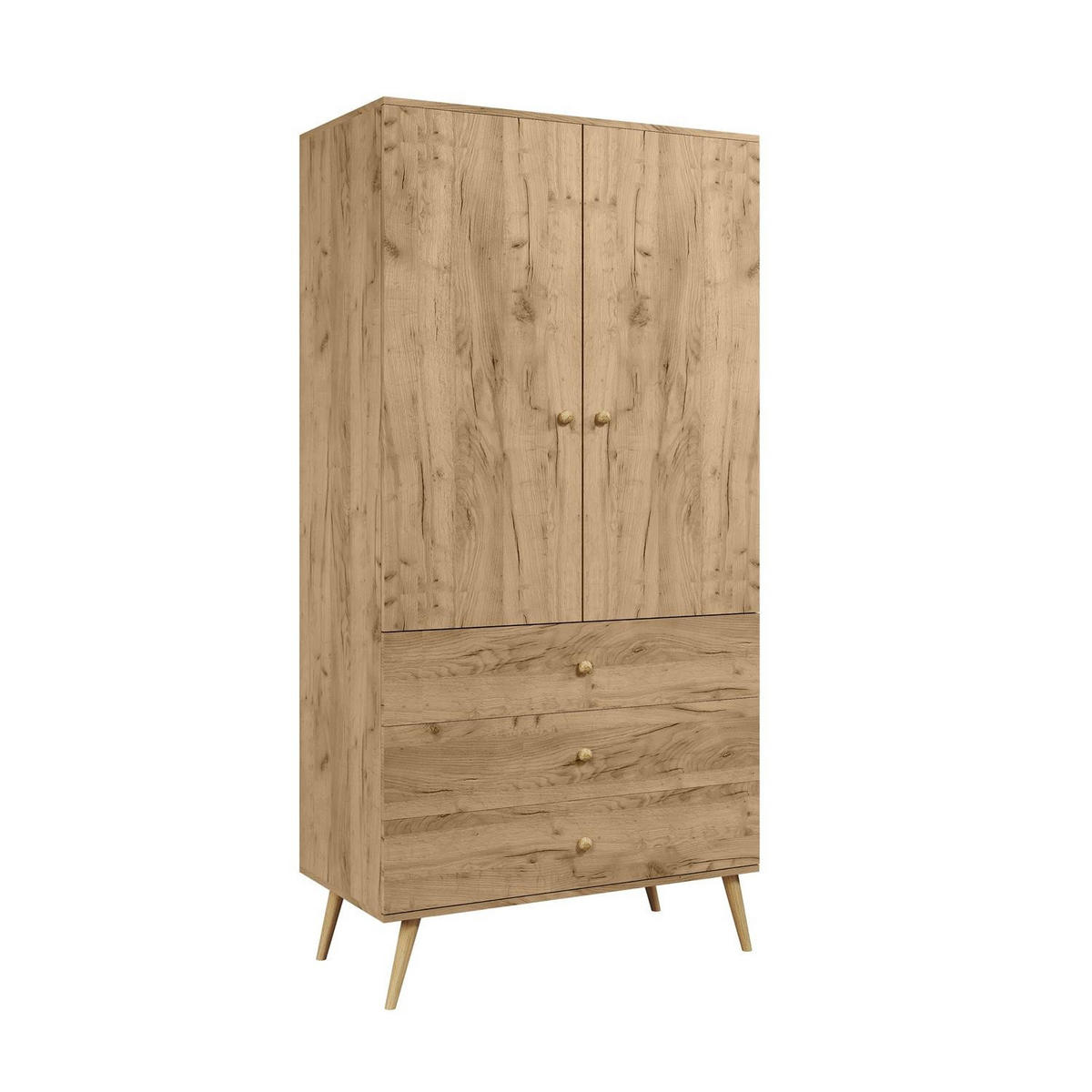 KLEIDERSCHRANK Ikon Braun, zweitüriger Kleiderschrank mit Schubladen - Braun, Holzwerkstoff (100/202/52cm) - Bettso