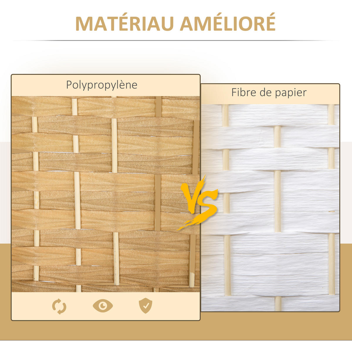 PARAVENT DE-14275 klappbar 4 Paneele 180x180 cm Natur - Naturfarben, Kunststoff (180/180/1.7cm) - ComfortXL