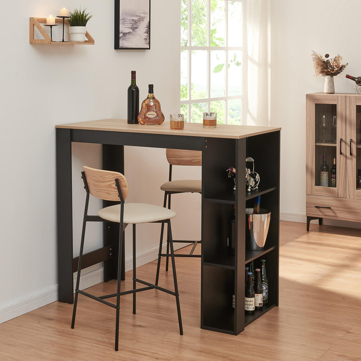 BAROVÝ STŮL Danderyd - černá/barva dubu, kompozitní dřevo (60/120/105.5cm) - [en.casa]