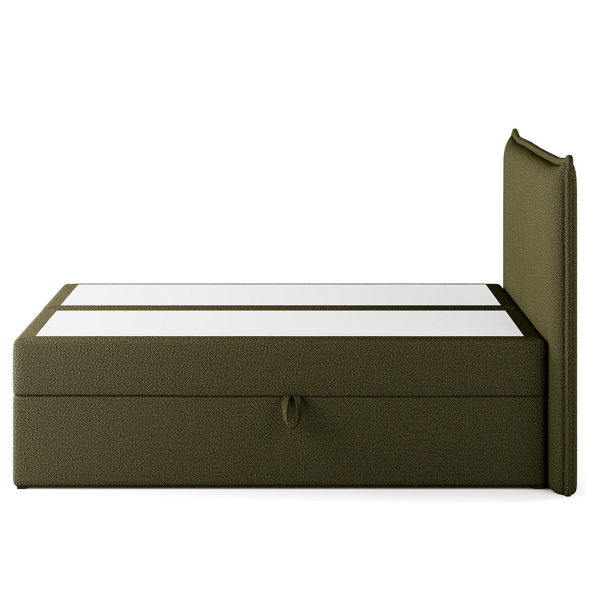 BOXBETT mit Stauraum - Bouclé - Olivgrün, Holzwerkstoff/Textil (140/200cm) - home24