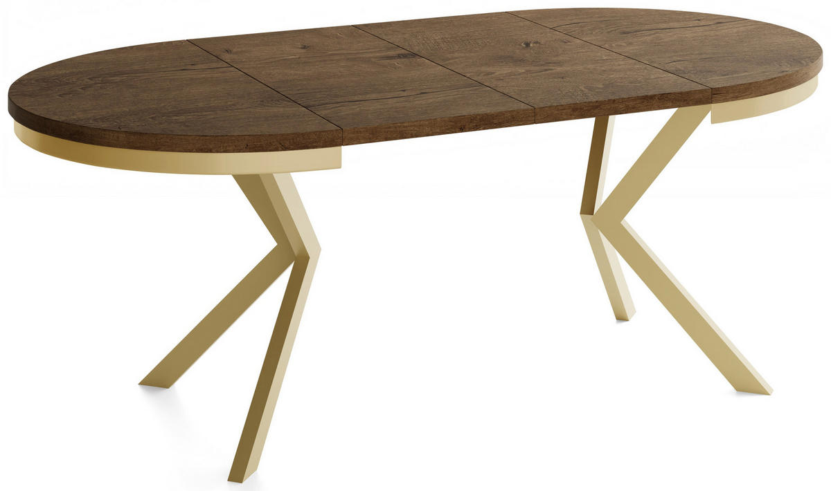 ESSTISCH Dina runder ausziehbarer, Lefkas Eiche 120-200/100/76 cm - Alteiche/Goldfarben, Holzwerkstoff/Metall (120/200/76cm) - WFL GROUP