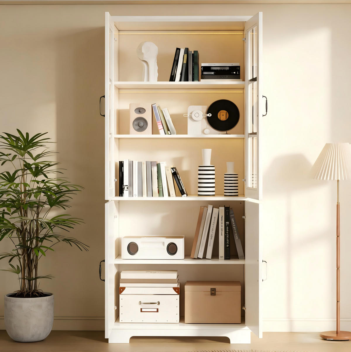 VITRINENSCHRANK 80 x 38 x 180 cm Weiß mit 4 Türen Landhausstil - Weiß, Holzwerkstoff (38/180/80cm) - Beauniv