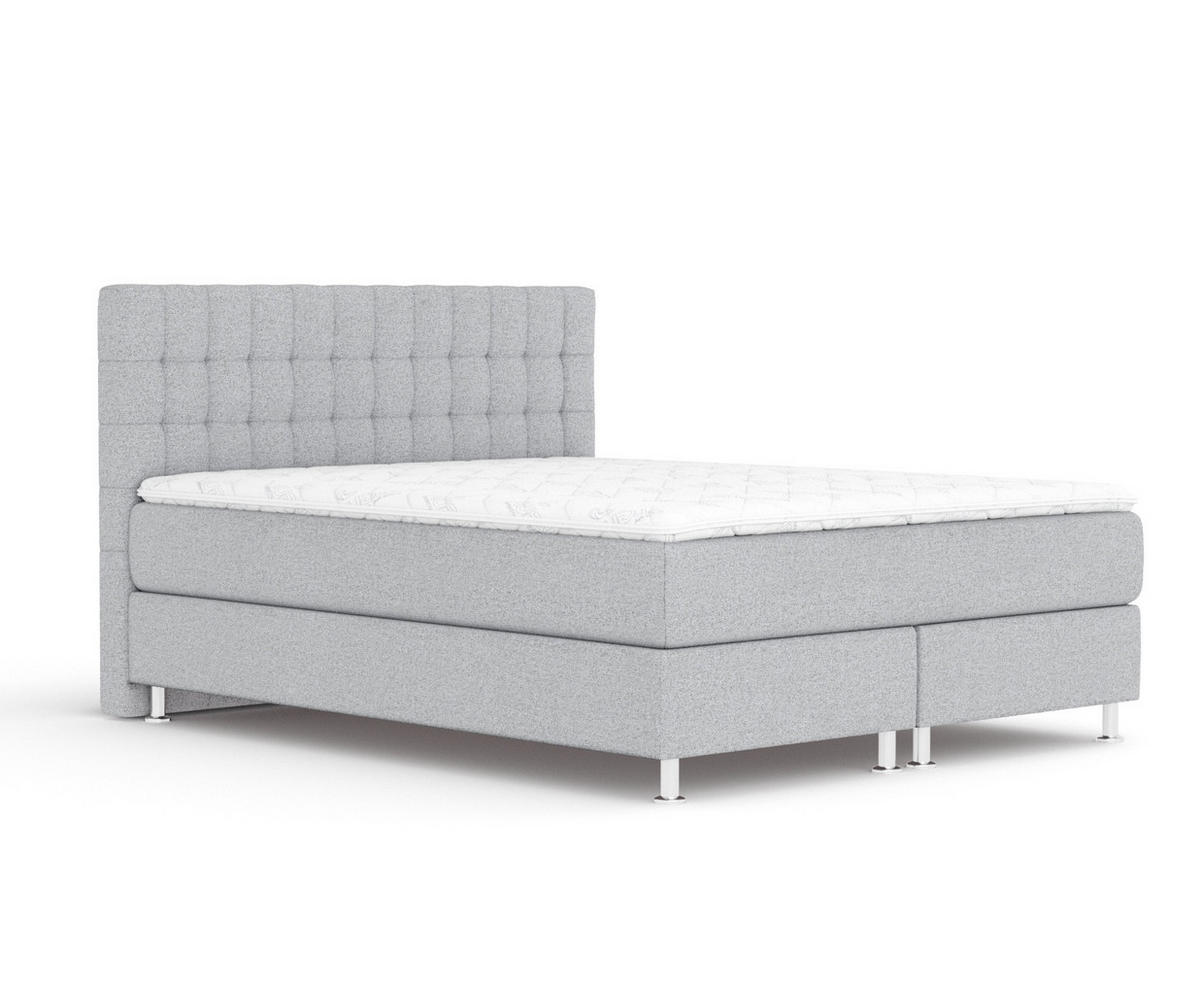 BOXSPRINGBETT Sorrento Hellgrau 140/200 cm mit Latex-Topper - Silberfarben/Hellgrau, Holz/Holzwerkstoff (140/200cm) - Maison de Reve