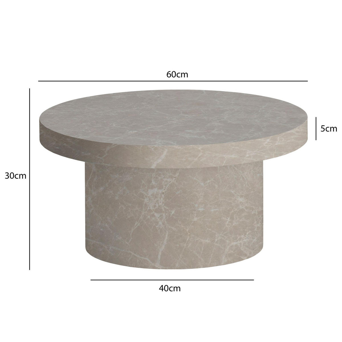 COUCHTISCH rund in Stein-Optik – moderner Look in Grau, Beige 60x60x30 cm - Beige, Holzwerkstoff (60/60/30cm) - KADIMA DESIGN