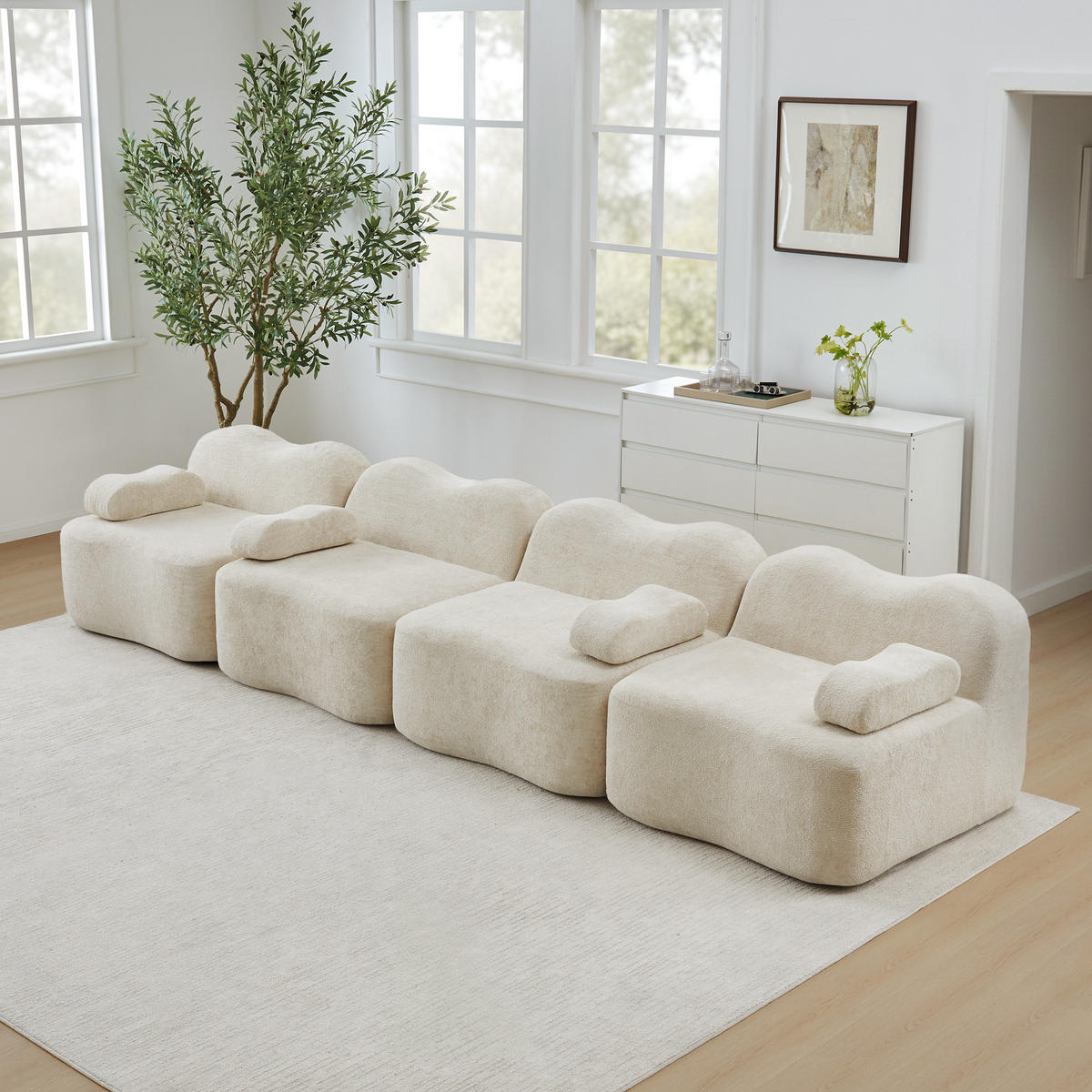 4-SITZER-SOFA DE-34348 Wellenform Beige - Beige, Textil (98/70/384cm) - ComfortXL