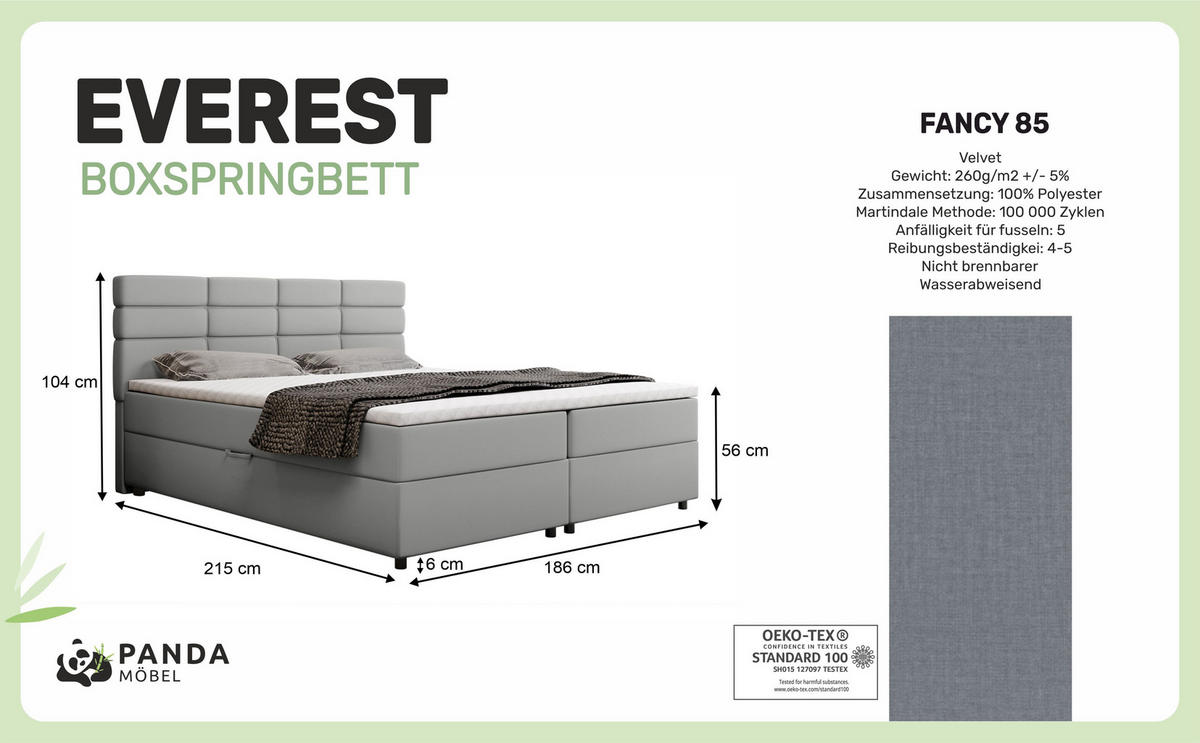BOXBETT Reve 180 x 200 cm mit Bettkasten und Lattenrost ohne matratze - hellgrau - Dunkelgrau, Holz (180/206cm) - Panda Möbel