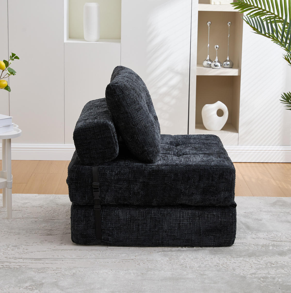 SCHLAFSOFA 79/180 cm Liegefläche – armlehnenlos, faltbar, mit Kissen - Schwarz, Textil (79/57/79cm) - BEAOK