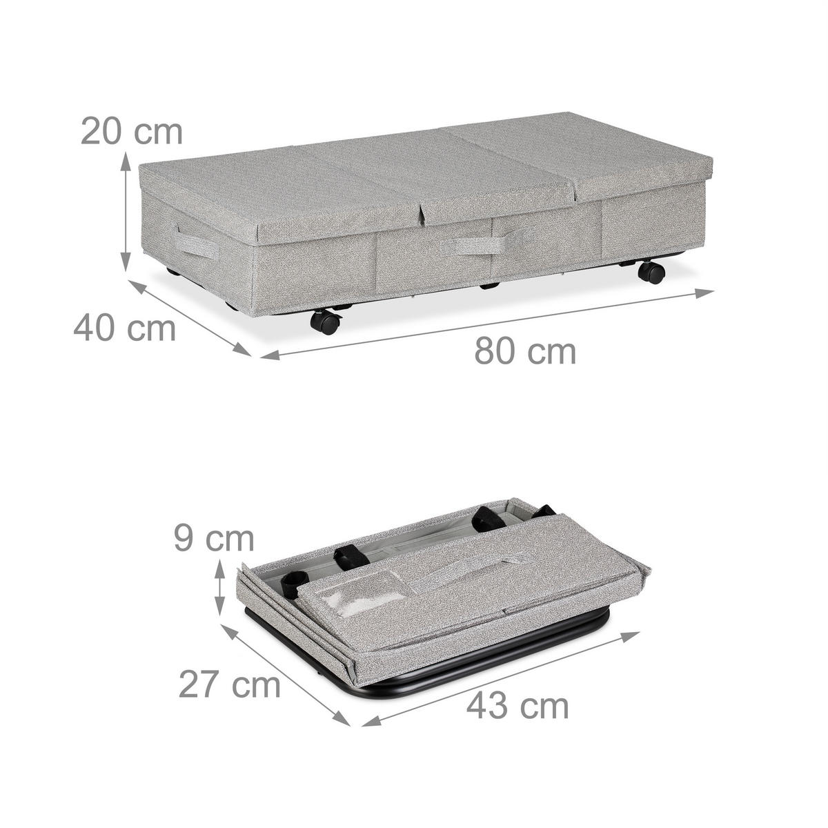 2XÚLOŽNÁ pod posteľ - sivá, kov/plast - Relaxdays
