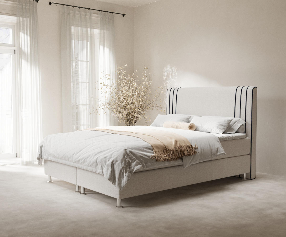 BOXSPRINGBETT Casone Hellbeige/Marineblau 200/200 cm mit Latex-Topper - Beige/Silberfarben, Holz/Holzwerkstoff (200/200cm) - Maison de Reve