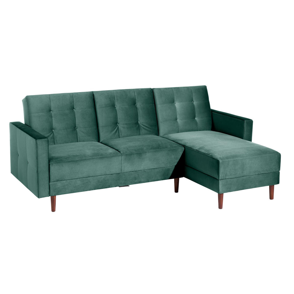 FUNKTIONSSOFA mit Hocker Katunia Samtvelours grün - Grün, Kunststoff (222/92/144cm) - 58aufmkessel