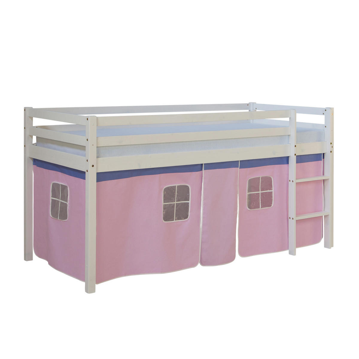 HOCHBETT mit Lattenrost Matratze 90/200 cm Rosa - Weiß/Rosa, Holz - Homestyle4u