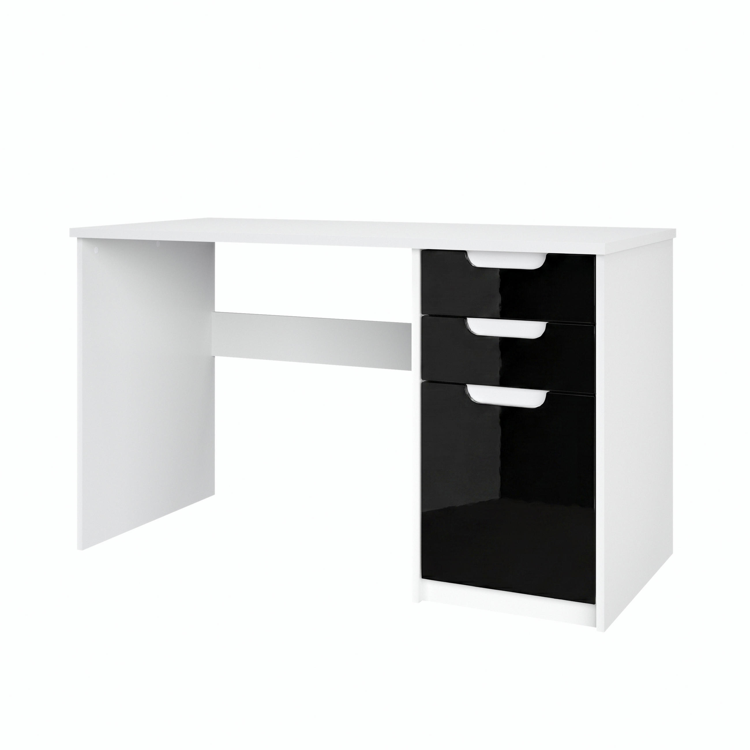 SCHREIBTISCH Logan Fronten in Schwarz Hochglanz - Schwarz Hochglanz, Holzwerkstoff (60/129/76cm) - Vladon