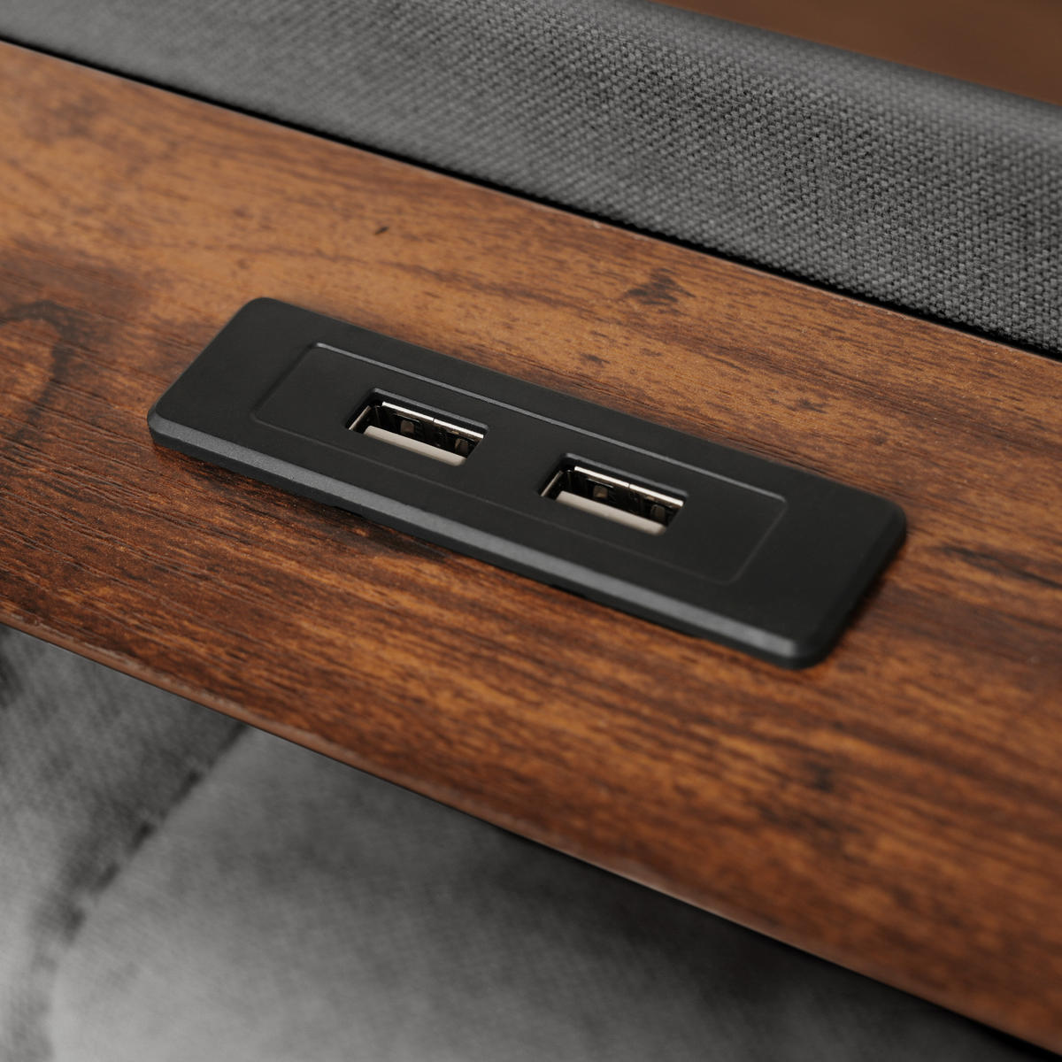 POLSTERBETT aus Leinen 160x200 cm in Grau mit LED & USB-Ladestation - Grau, Textil (160/200cm) - Modfu