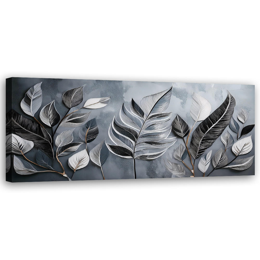 WANDBILD minimalismus silberblätter natur botanik - Silberfarben, Textil (90/30cm) - Feeby