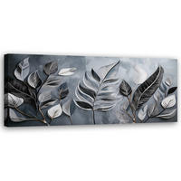 WANDBILD minimalismus silberblätter natur botanik - Silberfarben, Textil (90/30cm) - Feeby