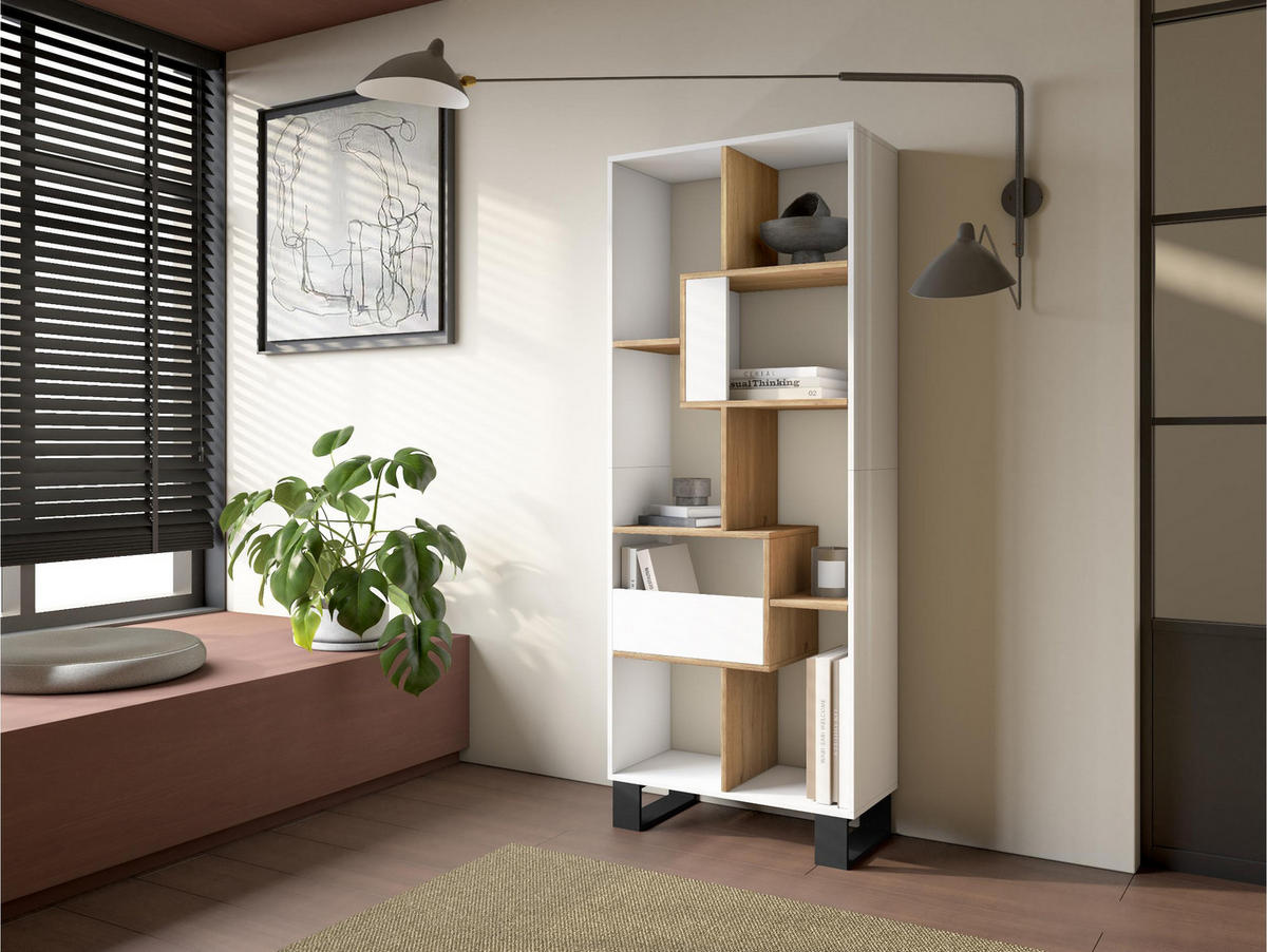 REGAL Bibliothek, Weiß und Eiche, 67/31/174cm - Eichefarben/Weiß, Holzwerkstoff (67/174/31cm) - Skraut Home