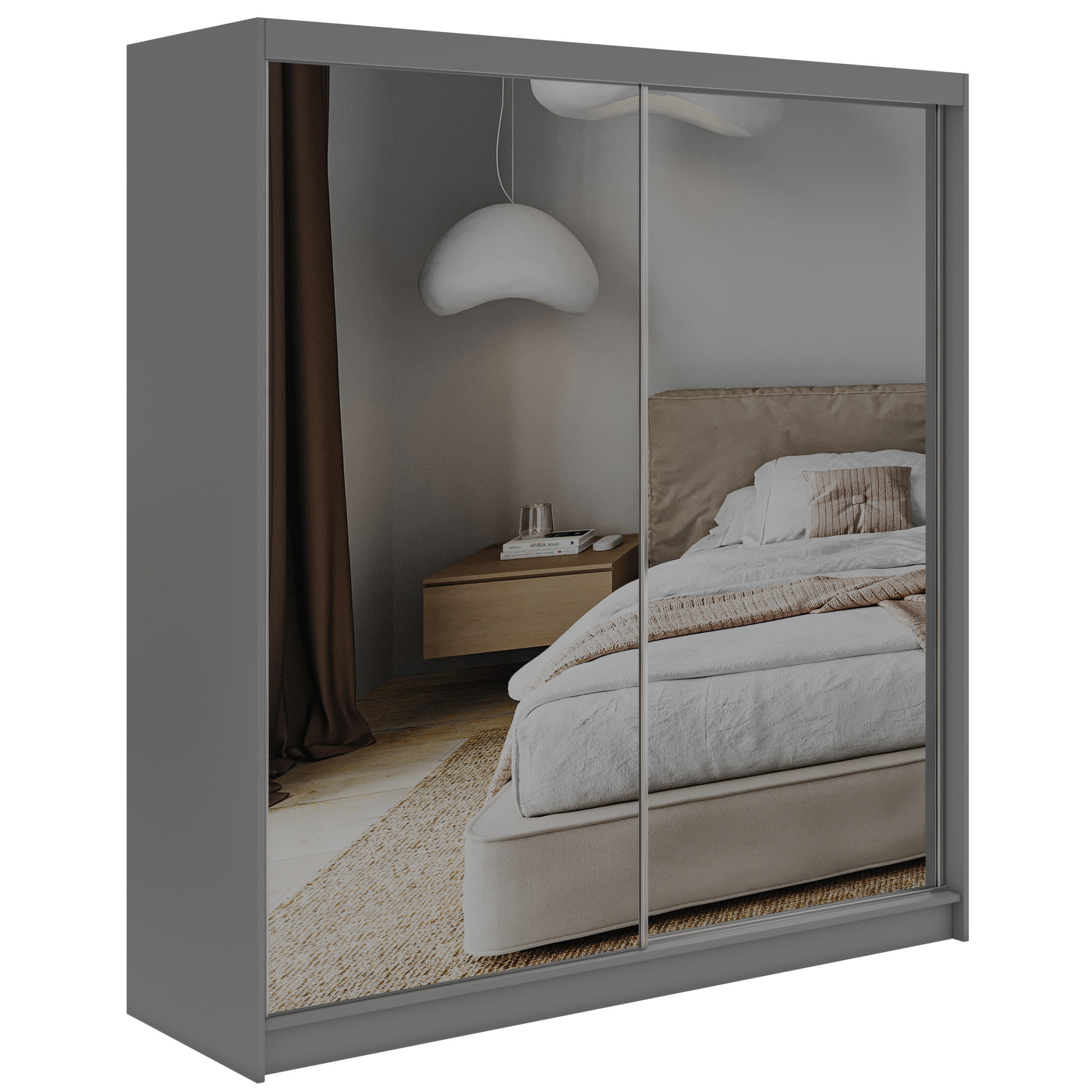 SCHWEBETÜRENSCHRANK mit Schubladen 200 - DUBROWNIK - Grau mit Spiegel - Alufarben/Grau, Holzwerkstoff/Metall (200/216/61cm) - MKS