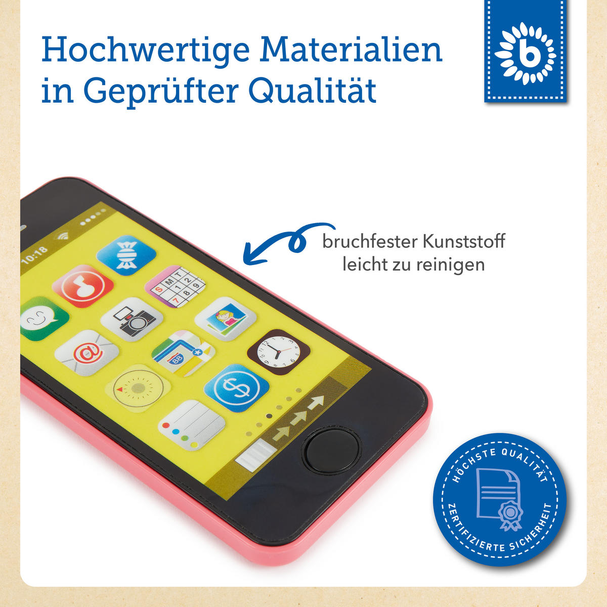 LERNSPASS Kinder Smartphone - Pink, Kunststoff (0.8/5.5cm) - Bieco Spielwaren