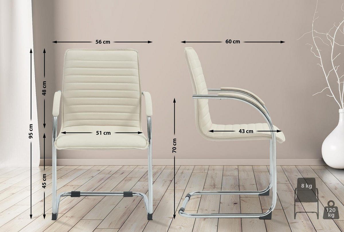 SCHWINGSTUHL 2er Set Lederlook Creme - Creme, Textil/Metall (56/95/60cm) - CLP