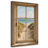 LEINWANDBILD Shabby Chic Blick aus einem Fenster auf den Strand 40x60cm - Beige, Textil (40/60cm) - Feeby