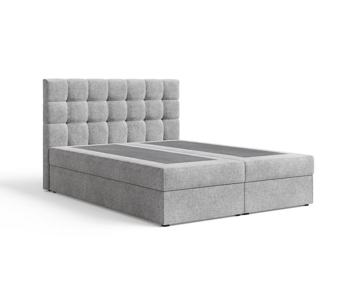 BOXBETT - Bett 05 OSLO - Aragon - 140x200 cm - mit Bettkasten und Komfort-Topper - Hellgrau, Holz (140/200cm) - ROYAL24_MARKT