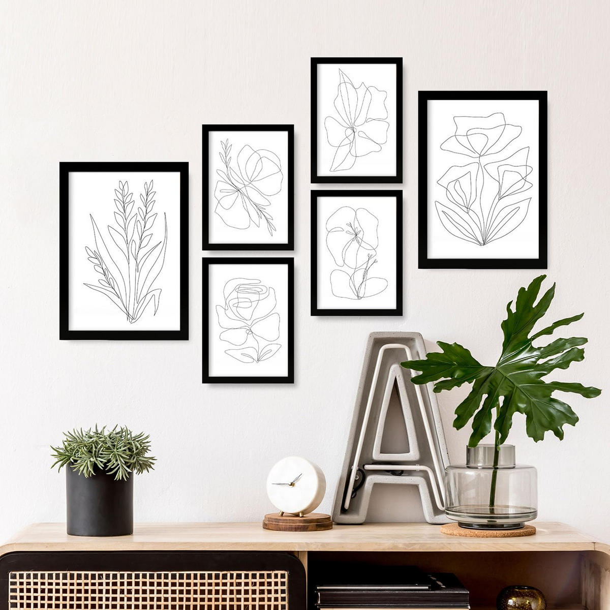 POSTER Set Mit 6 Angenehmes Lule In Blume Zusammenfassung Ästhetische Dekorative Gemälde Für Ihr Wohnzimmer Zuhause A3 & A4 Schwarzer Rahmen - Schwarz, Papier (29/3cm) - Nacnic