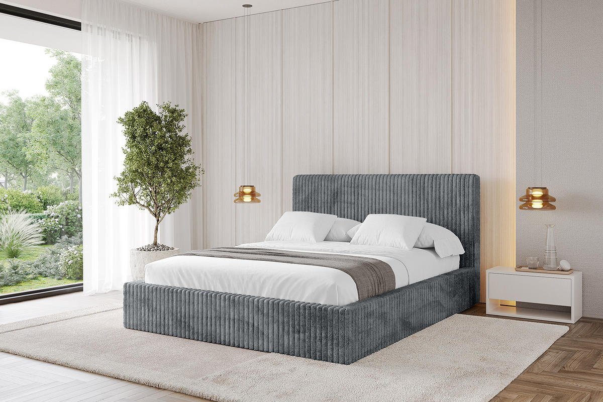 POLSTERBETT mit Bettkasten und Lattenrost, Bett mit Matratze H3/H4 - ALOVA-V1 180x200 Dunkelgrau - Dunkelgrau, Holzwerkstoff/Textil (180/200cm) - ALTDECOR