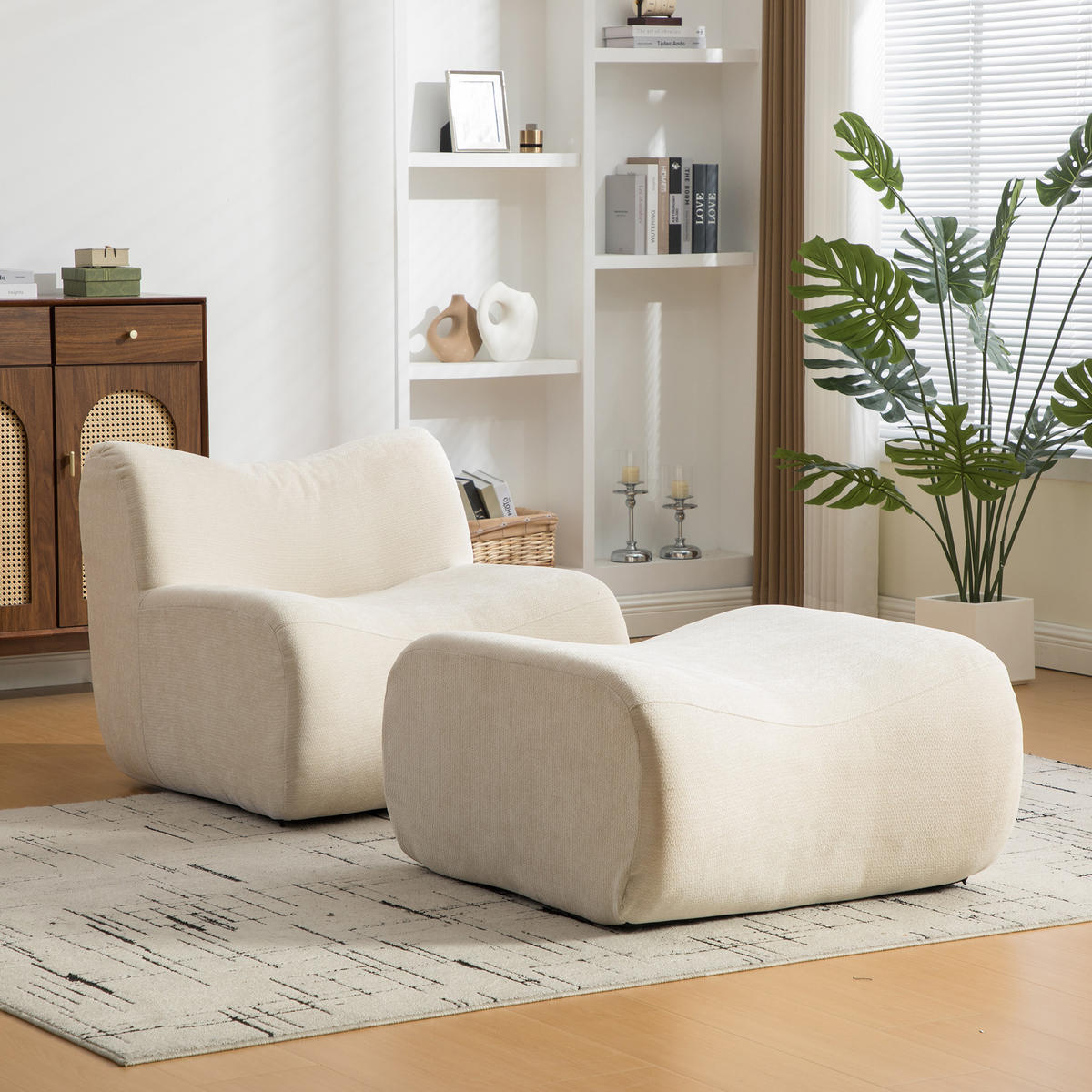 SESSEL DE-35111 mit Ottoman Beige - Beige, Textil (92/72.5/83cm) - ComfortXL