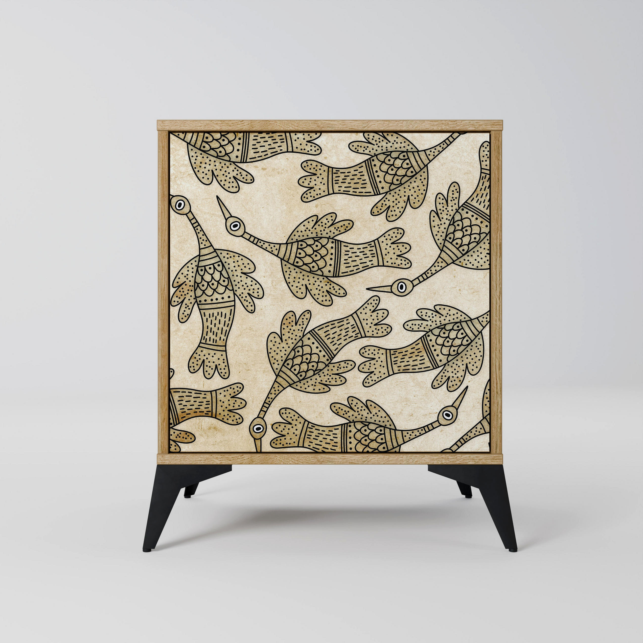 SIDEBOARD ALMONDINE SONGBIRD, Eichefarben, 57,5x42x70,5 cm, Schwarze Metall-Sternfüße - Eichefarben/Multicolor, Holzwerkstoff/Metall (57.5/70.5/42cm) - SpaceRebels