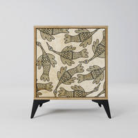 SIDEBOARD ALMONDINE SONGBIRD, Eichefarben, 57,5x42x70,5 cm, Schwarze Metall-Sternfüße - Eichefarben/Multicolor, Holzwerkstoff/Metall (57.5/70.5/42cm) - SpaceRebels