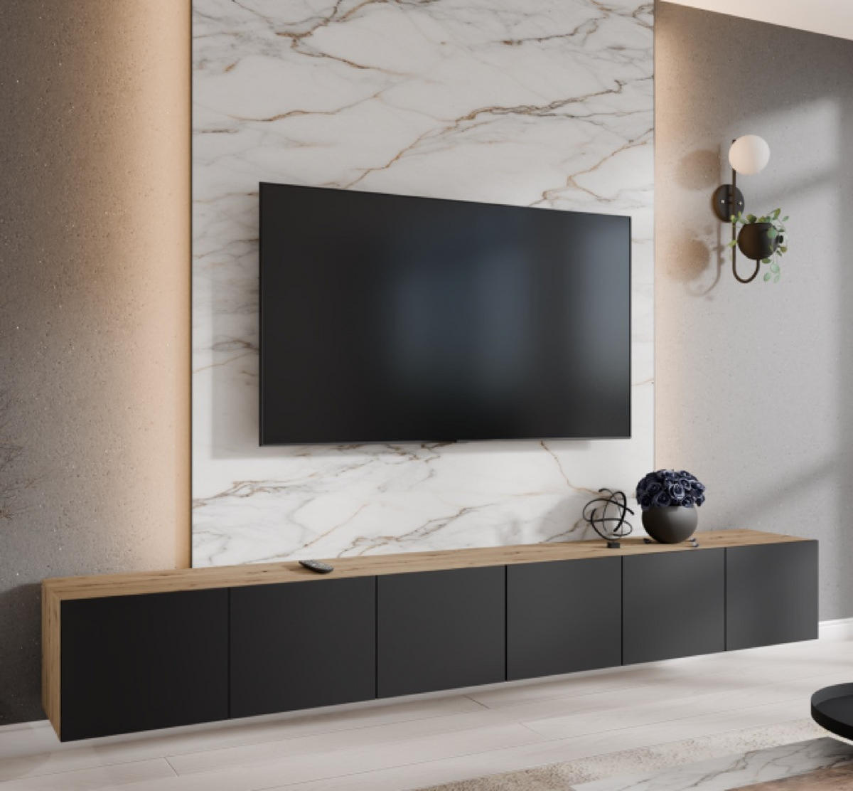 TV-SCHRANK Schwarz LION 300 Geschlossen - Schwarz, Holzwerkstoff (300/41/40cm) - Sepro Meble