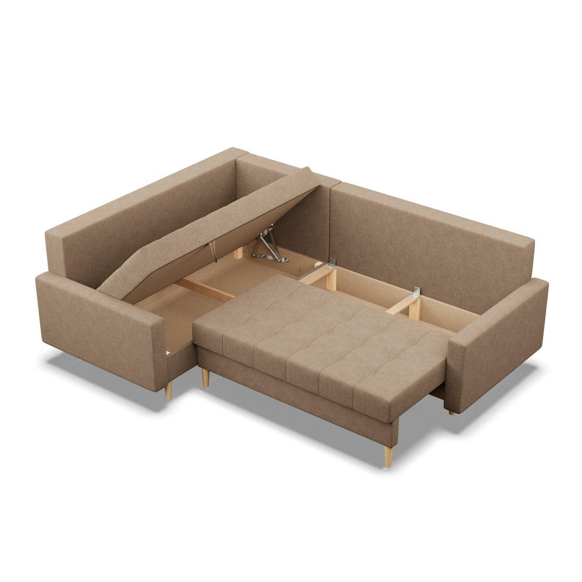 ECKSOFA LINKS MIT SCHLAFFUNKTION ELMA, Braun - Braun, Textil (223/172cm) - Mebligo