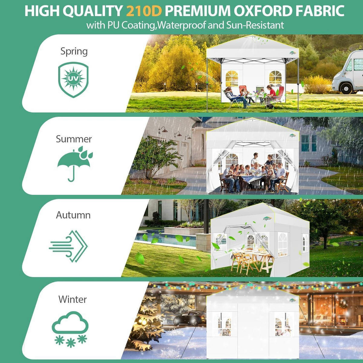 GARTENPAVILLON 3 x 3 m Weiß Wasserdicht mit 4 Seitenwänden - Weiß, Textil (300/192/300cm)