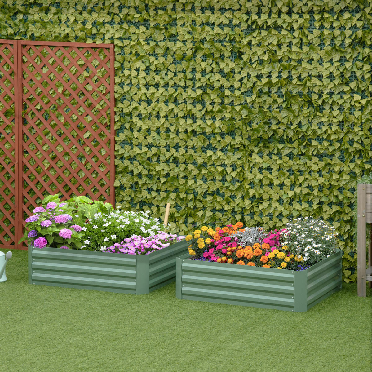 PFLANZENBEET-SET, Pflanzkübel, Blumenkübel für Garten, Terrasse, Verzinkter Stahl, Grün, 100 x 100 x 30 cm - Grün, Metall (100/30/100cm) - Outsunny