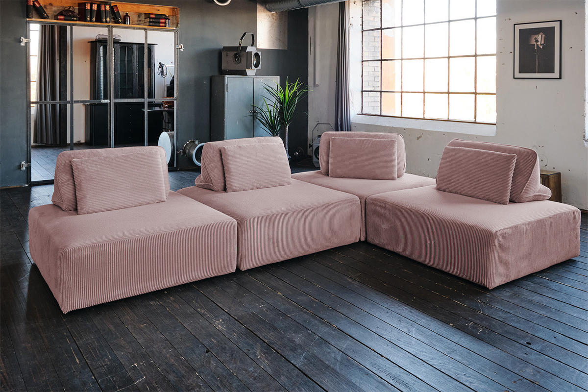 MODULSOFA WIOLO SOFT 4 MODULE 4 KISSEN Pink Cord - Pink/Schwarz, Kunststoff/Textil (333/84/222cm) - KAWOLA