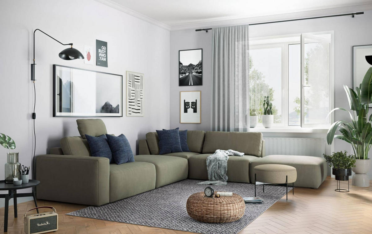 ECKSOFA hochwertige und außergewöhnliche Handwerkskunst - Schwarz/Grün, Holz/Kunststoff (373/345cm) - Cotta