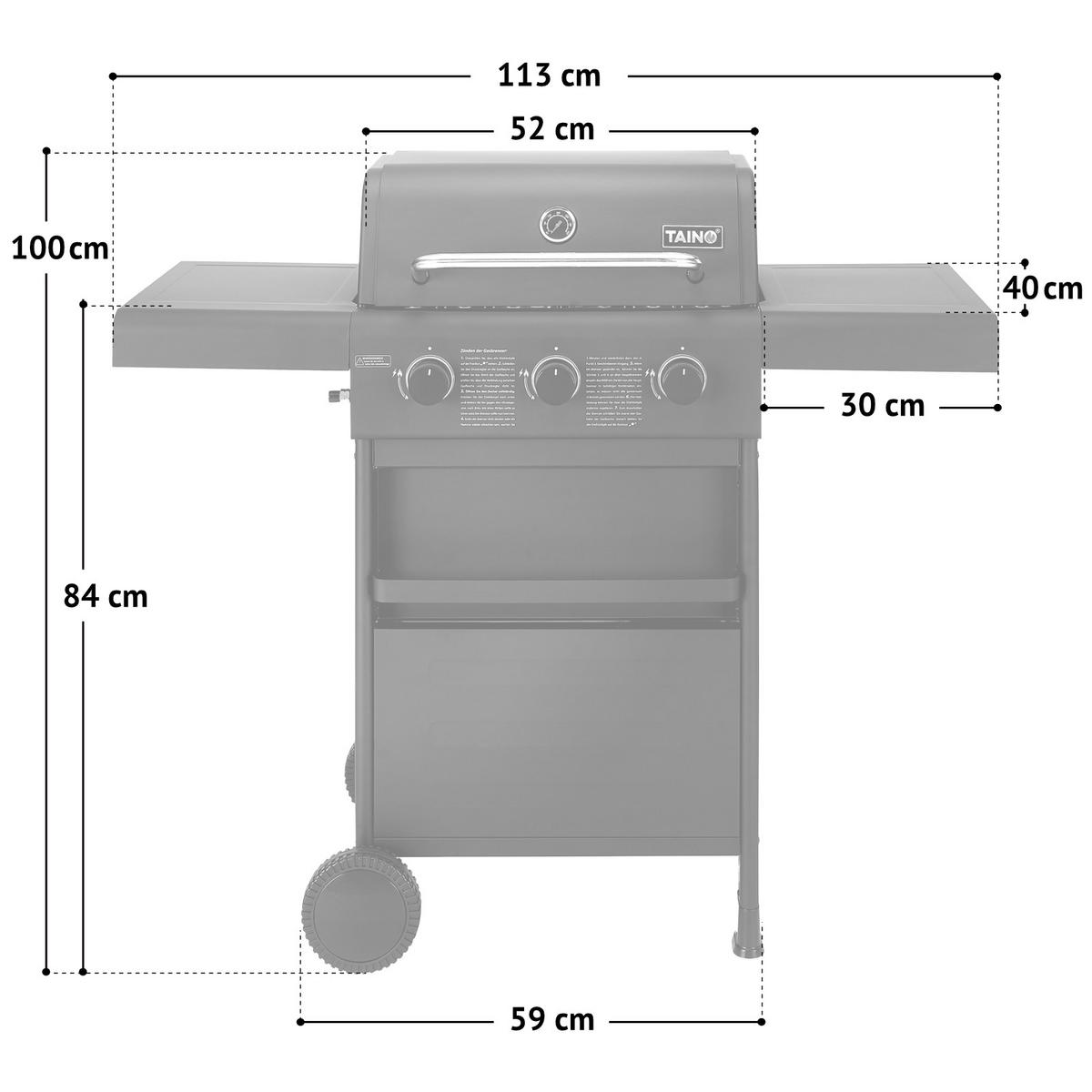 GASGRILL COMPACT 3+0 Set - Schwarz, Metall (113/100/48cm) - TAINO