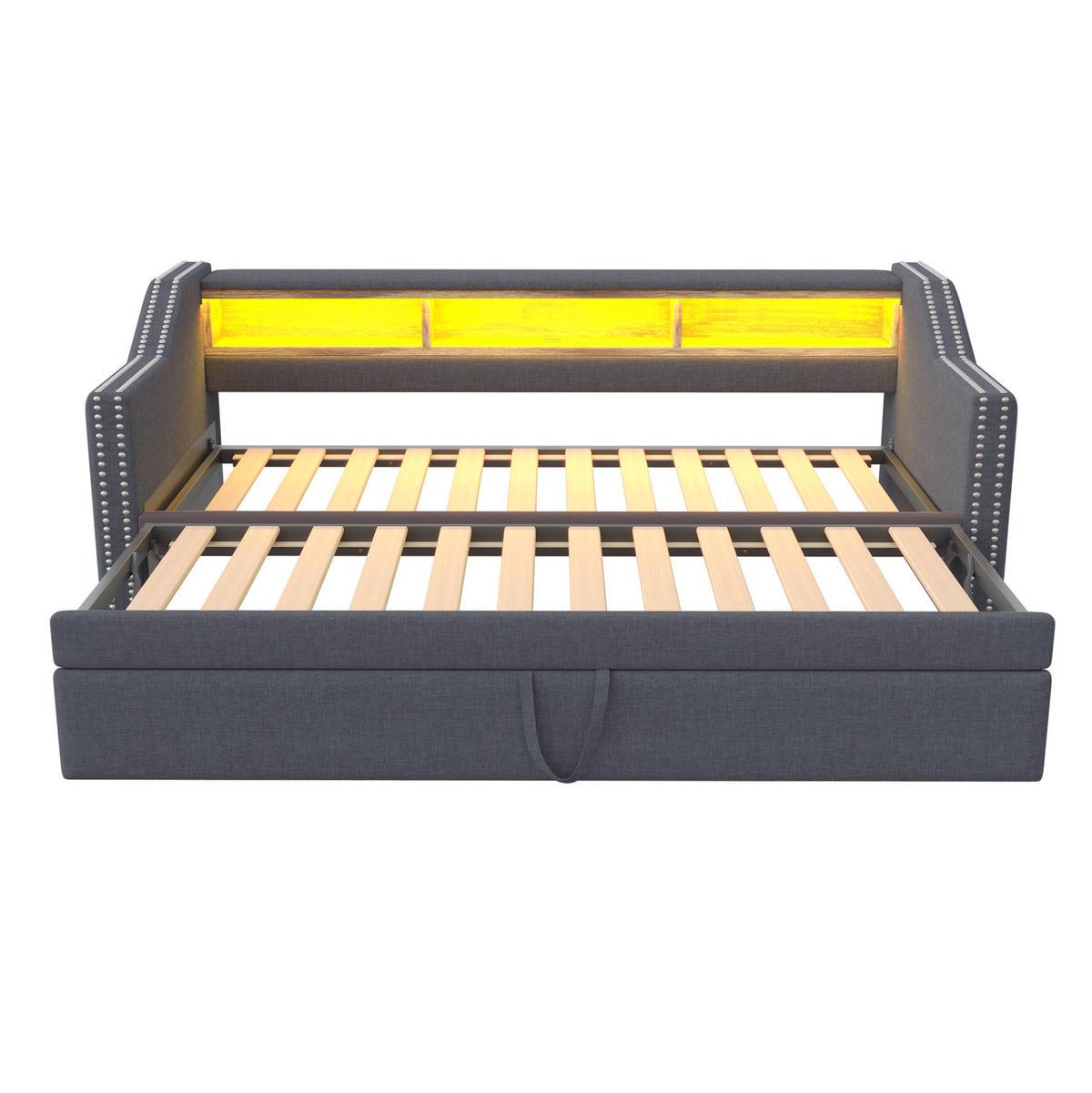 AUSZIEHBETT 90/180×190 cm Dunkelgrau mit LED-Beleuchtung und USB-Anschluss - Dunkelgrau, Textil (90/190cm) - Flora Grace