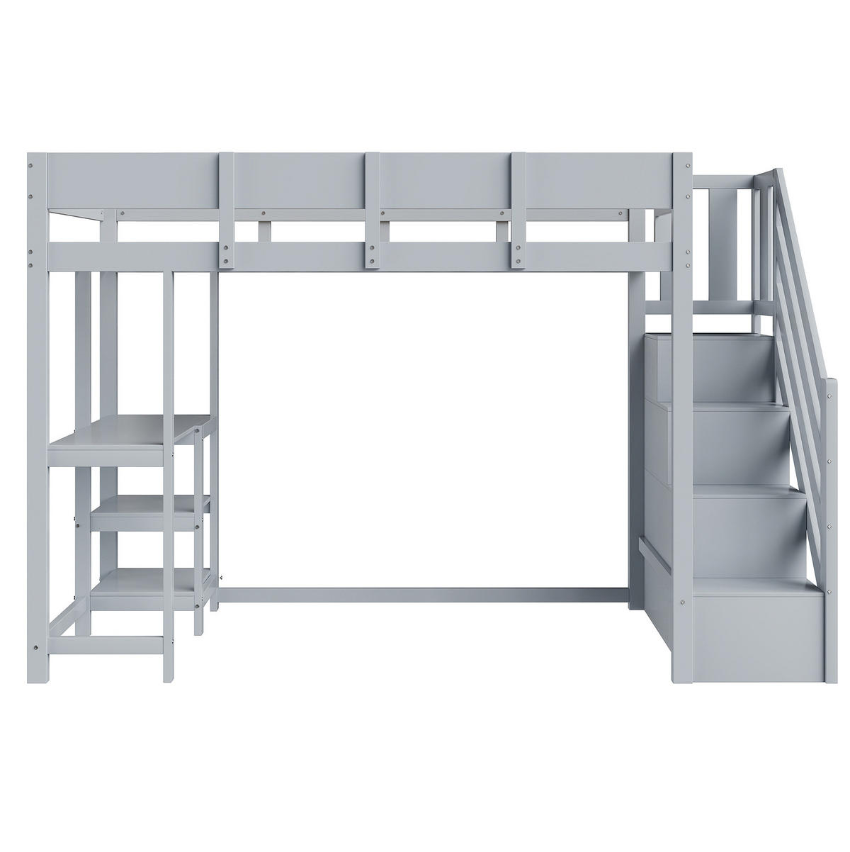 HOCHBETT 90/200 cm grau mit Stauraum und Ablage aus massivem Kiefernholz - Grau, Holz (90/200cm) - OKWISH